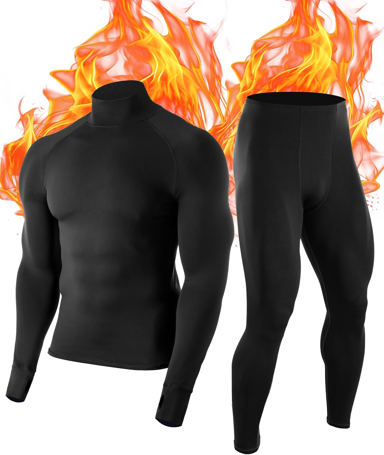 Thermal Underwear for Men: Fleece Lined Long Johns Base Layer Long Sleeve Top & Bottom Set